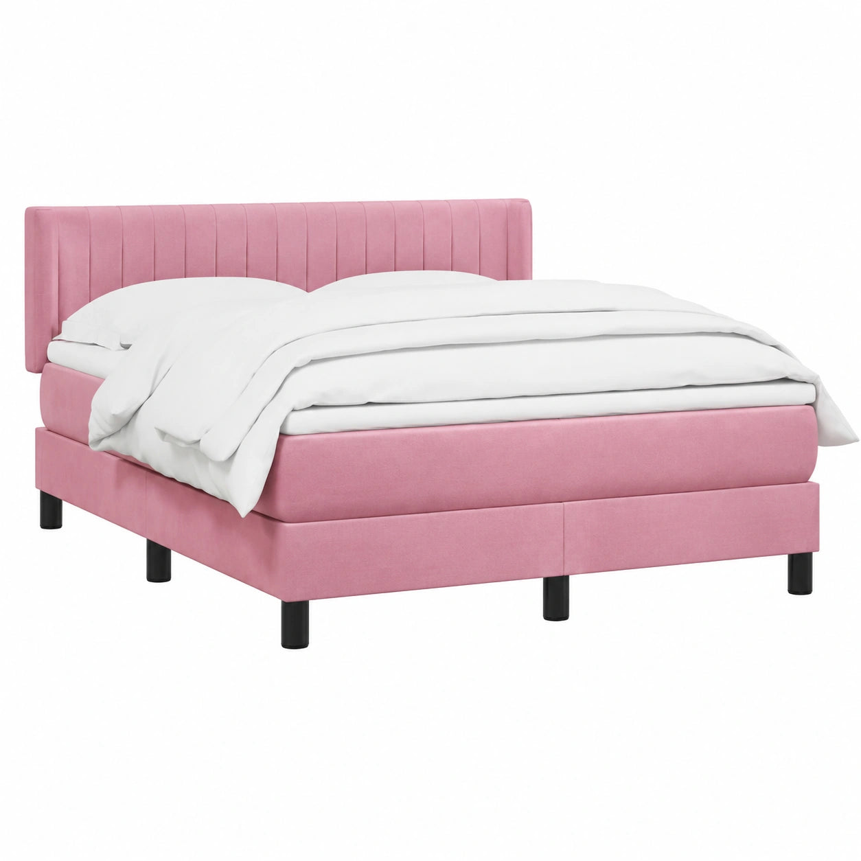 Letto in Velluto Rosa con Materasso, Testiera Regolabile 140x210 cm