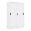 ARKEM Armadietto in Acciaio con Serratura, Mobiletto Multiuso Bifacciale per Casa e Ufficio, 2 Ante, Ante Scorrevoli, Bianco, 90x40x180 cm