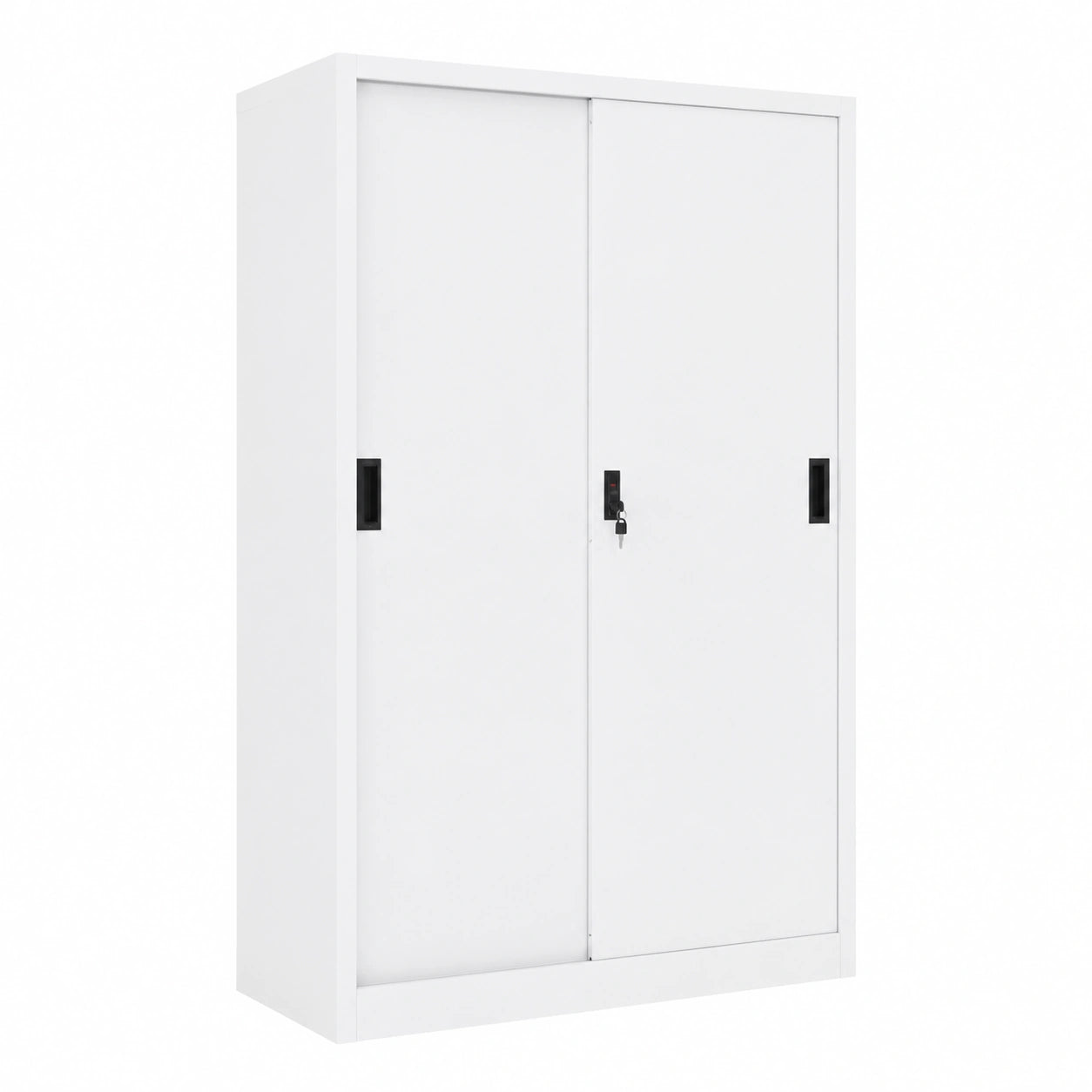 ARKEM Armadietto in Acciaio con Serratura, Mobiletto Multiuso Bifacciale per Casa e Ufficio, 2 Ante, Ante Scorrevoli, Bianco, 90x40x180 cm