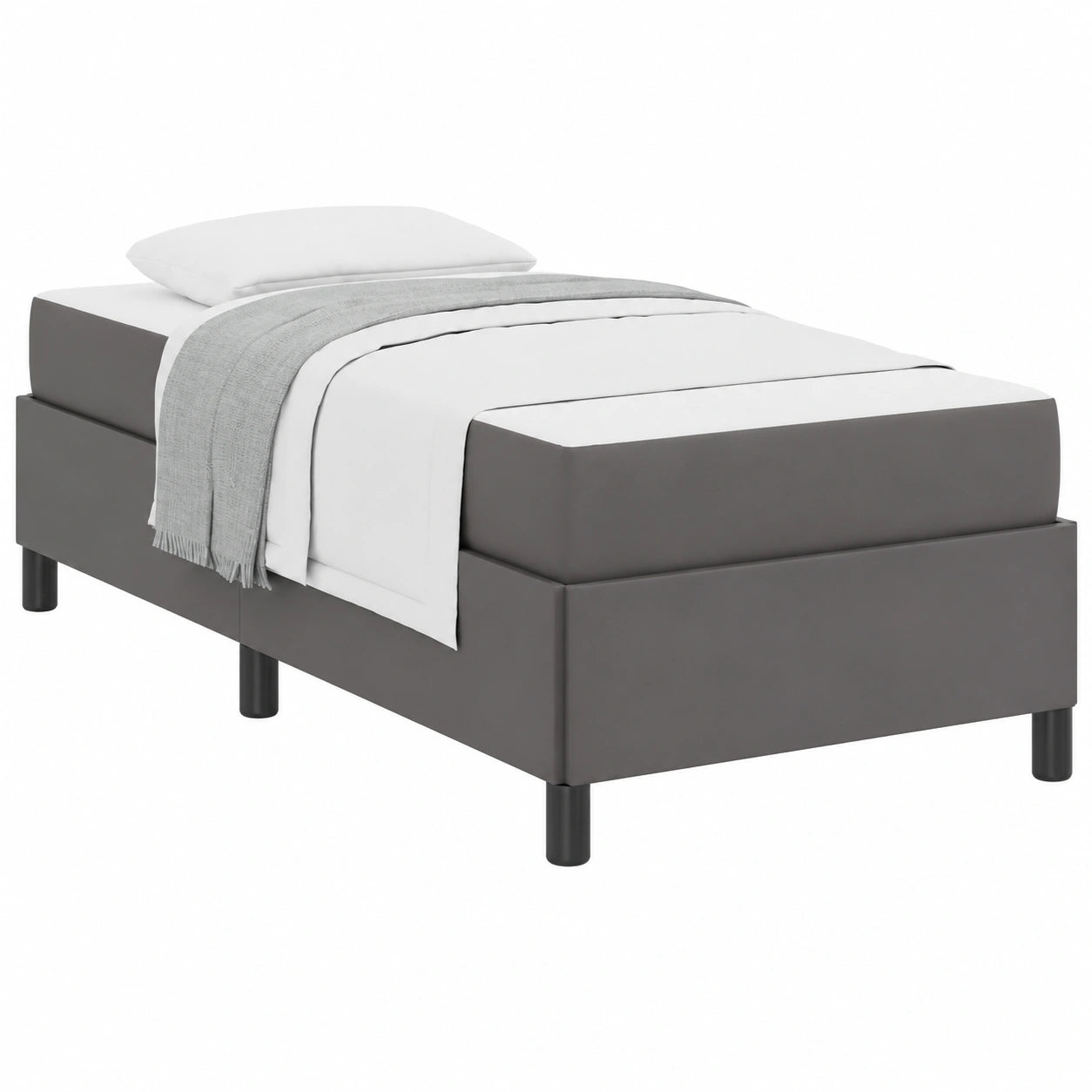 Letto Singolo Grigio 90x200 cm con Materasso in Tessuto e Struttura in Legno