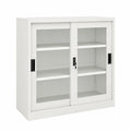 Credenza in Acciaio con Ante Scorrevoli 90x40x90cm, Mobile Portaoggetti Grigio per Cucina e Ufficio