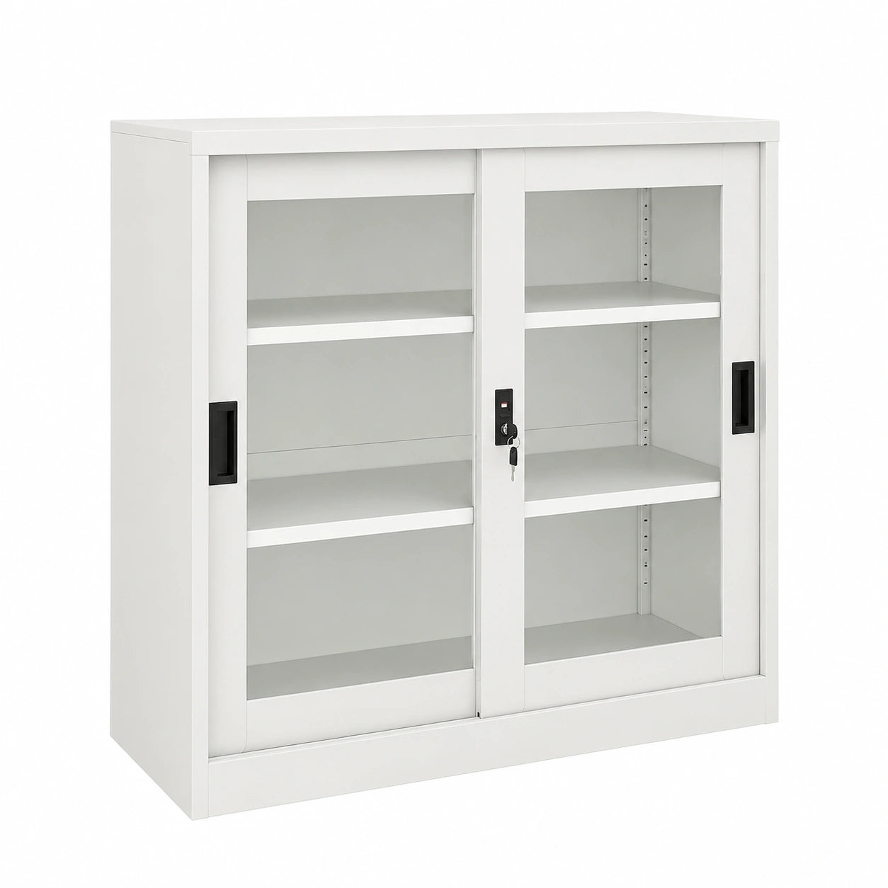 Credenza in Acciaio con Ante Scorrevoli 90x40x90cm, Mobile Portaoggetti Grigio per Cucina e Ufficio