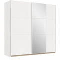 Armadio Santiago 2 ante scorrevoli bianco con specchio, 218x210x59 cm, 4 ripiani e barra appendiabiti