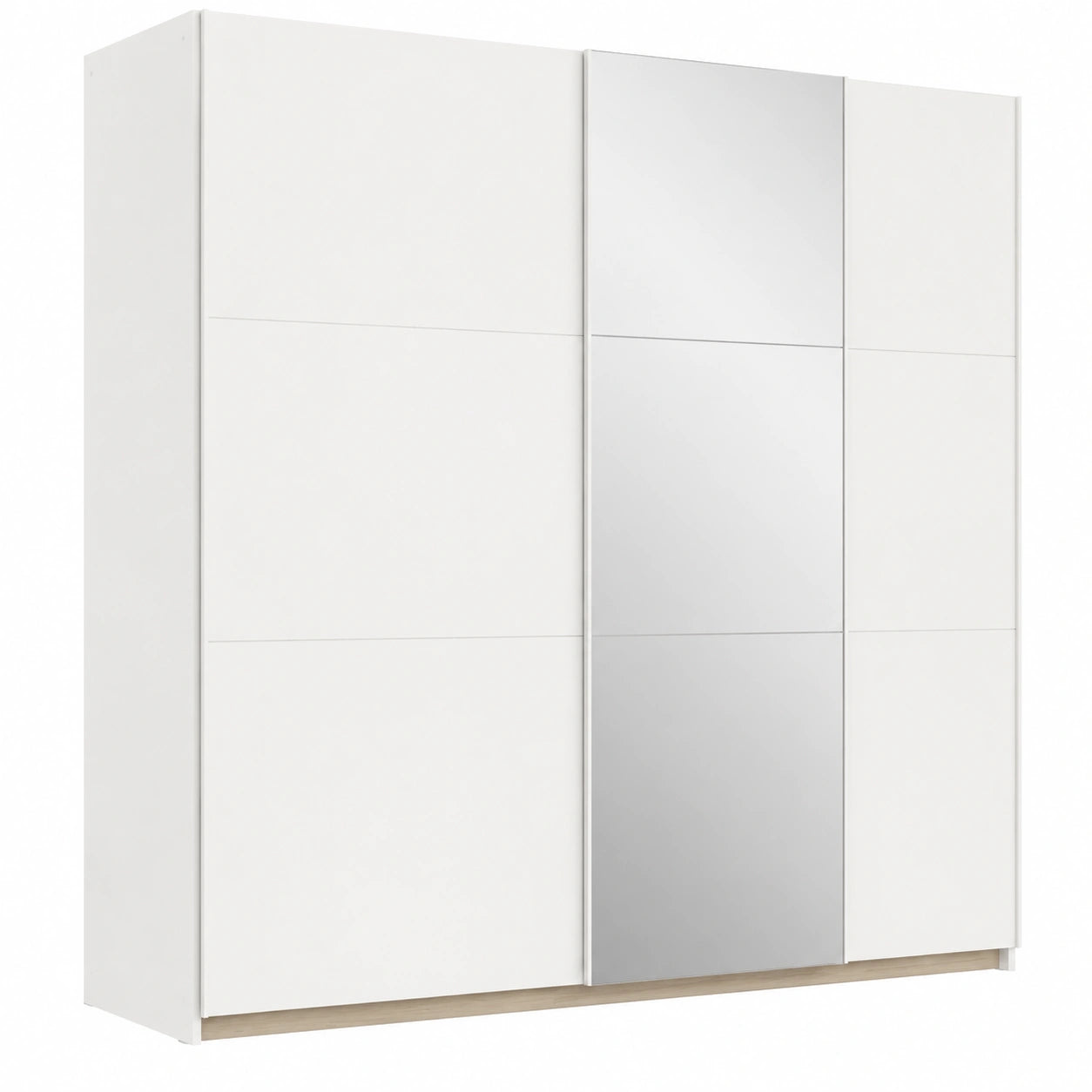 Armadio Santiago 2 ante scorrevoli bianco con specchio, 218x210x59 cm, 4 ripiani e barra appendiabiti