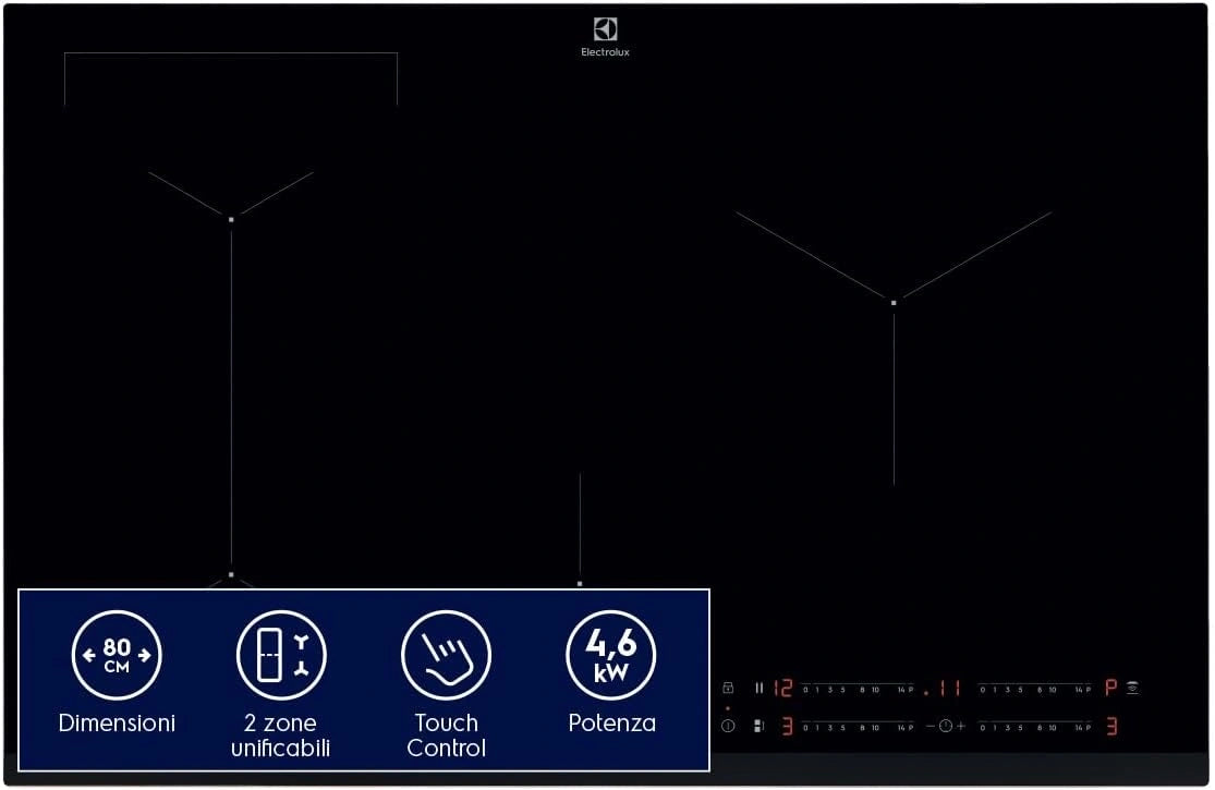 Electrolux, Piano cottura a induzione, 80 cm, Nero