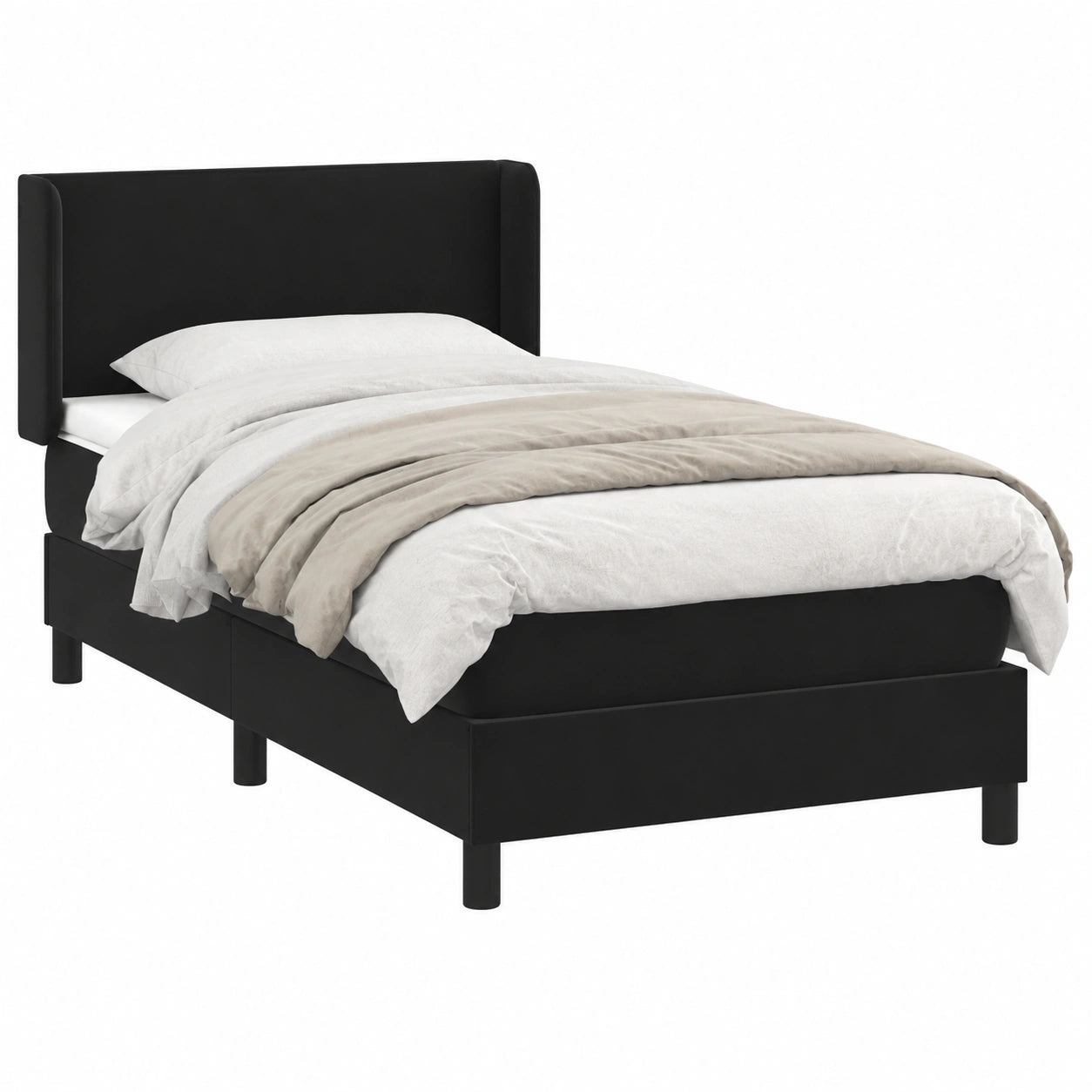 Letto Matrimoniale in Velluto Nero 80x200 cm con Materasso, Ideale per Camera e Soggiorno
