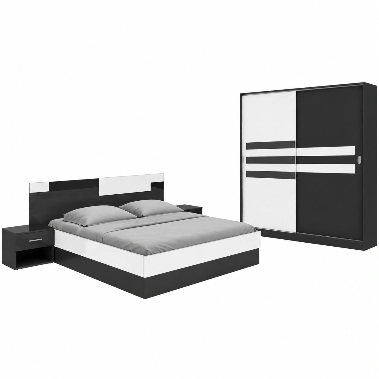 Set Camera Moderna: Armadio Scorrevole, Letto Contenitore e Comodini