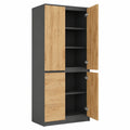 Armadio versatile con ante e scaffali per casa e ufficio, Grafite/Rovere Wotan