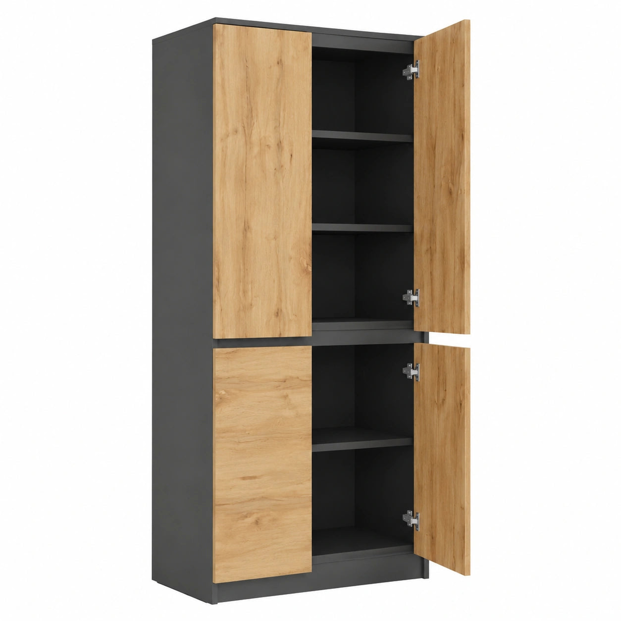 Armadio versatile con ante e scaffali per casa e ufficio, Grafite/Rovere Wotan