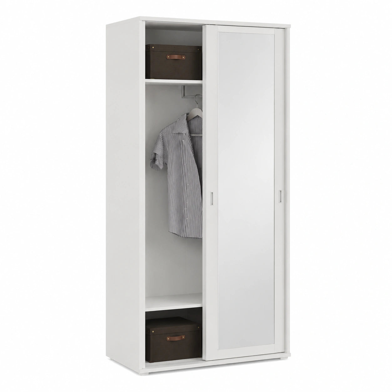 Guardaroba Scorrevole con Specchio H212xL90xP43 cm, Modulo Multiuso per Interni, Colore Bianco