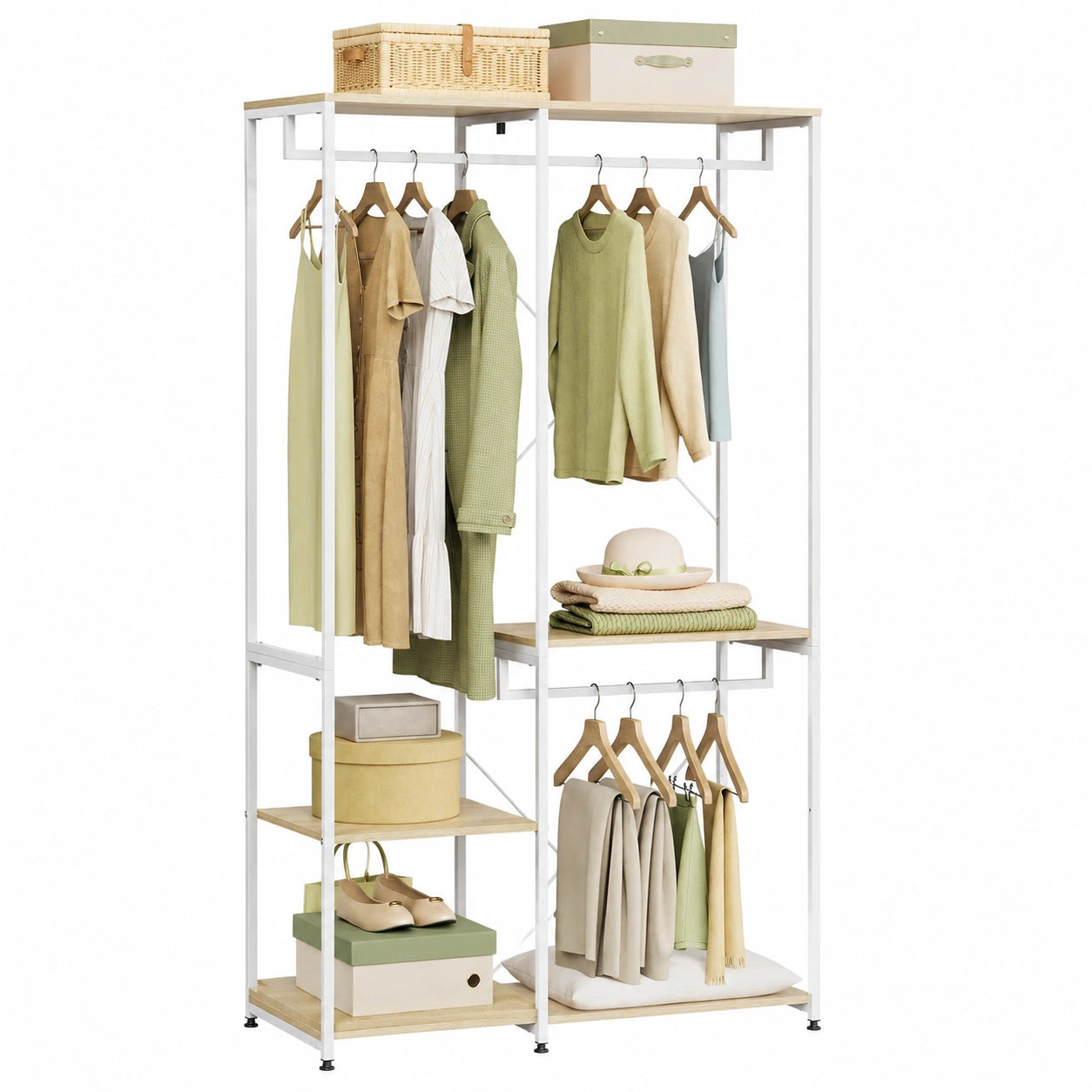 Armadio Moderno in MDF e Acciaio con Ripiani Bianco 90x40x204,5 cm