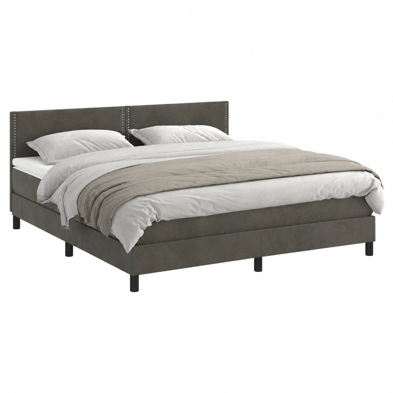 Letto Matrimoniale 180x200 cm con Materasso Imbottito in Velluto Grigio Scuro
