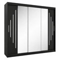 ABIKSMEBLE Armadio York 2.250 con Ante Scorrevoli e Specchio per Camera da Letto, Nero Opaco