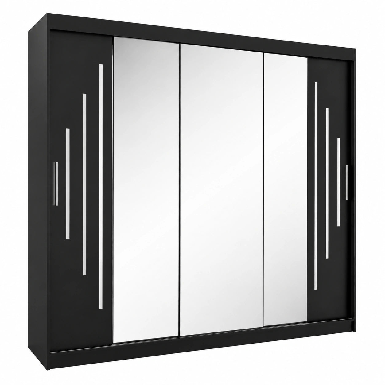 ABIKSMEBLE Armadio York 2.250 con Ante Scorrevoli e Specchio per Camera da Letto, Nero Opaco