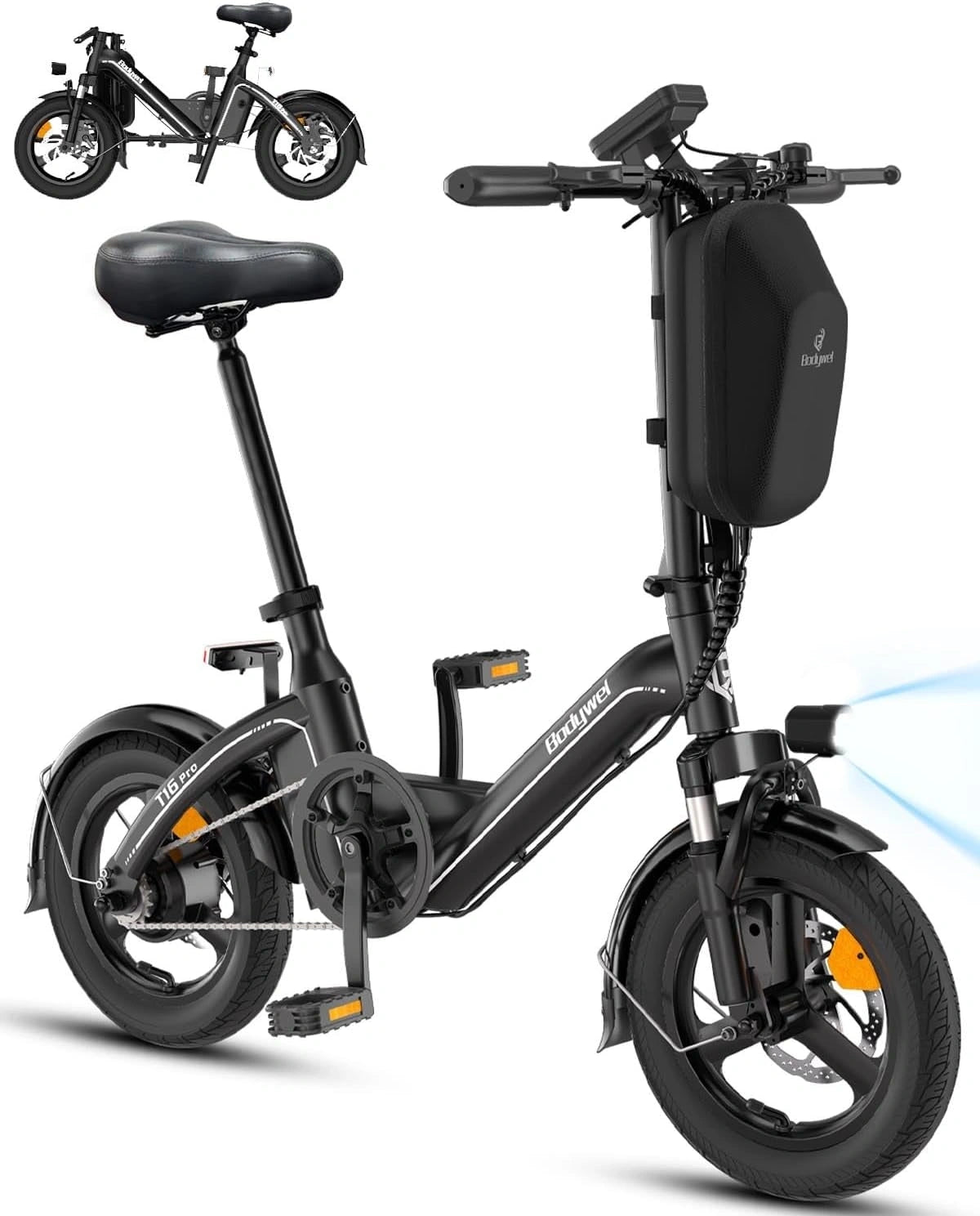 Bodywel T16Pro, Bicicletta elettrica, 36V, 10Ah, 250W, con display digitale, a LED, pieghevole