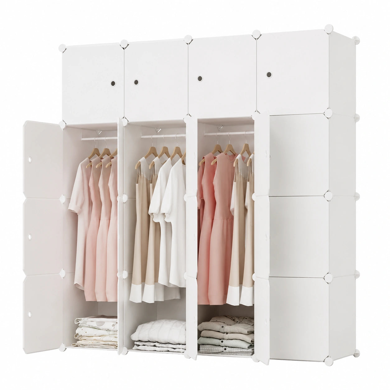 Armadio Modulare con 16 Cubi e Ante, Organizzatore Economico e Versatile in Plastica