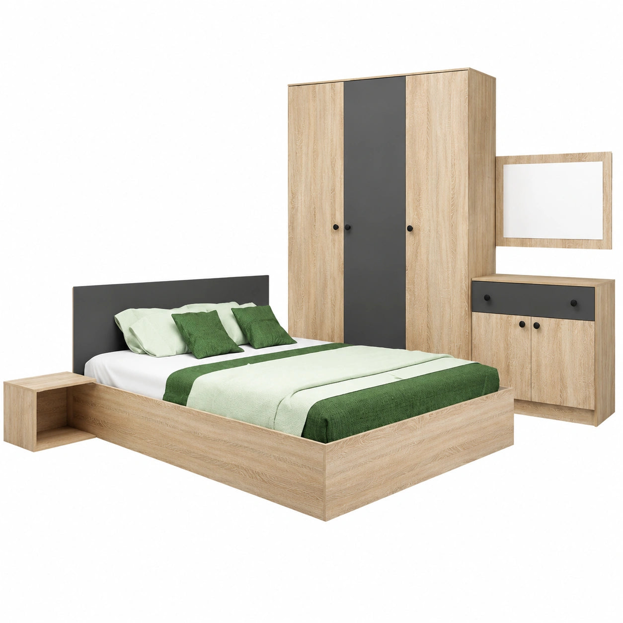 Set Camera da Letto Moderna: Armadio, Letto Matrimoniale, Comodini e Comò
