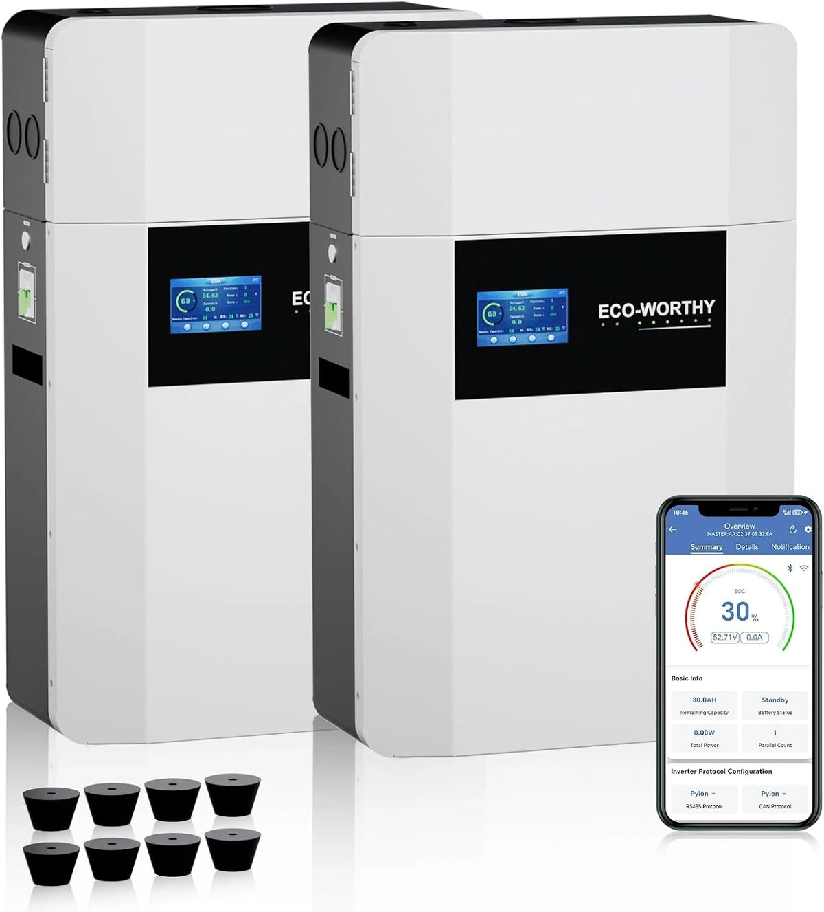 ECO-WORTHY, Batteria ricaricabile, 48V, 100Ah, con Wi-Fi, con Bluetooth