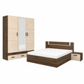 Set Camera Matrimoniale Moderna con Letto Contenitore, Armadio e Comodini in Noce e Rovere Chiaro