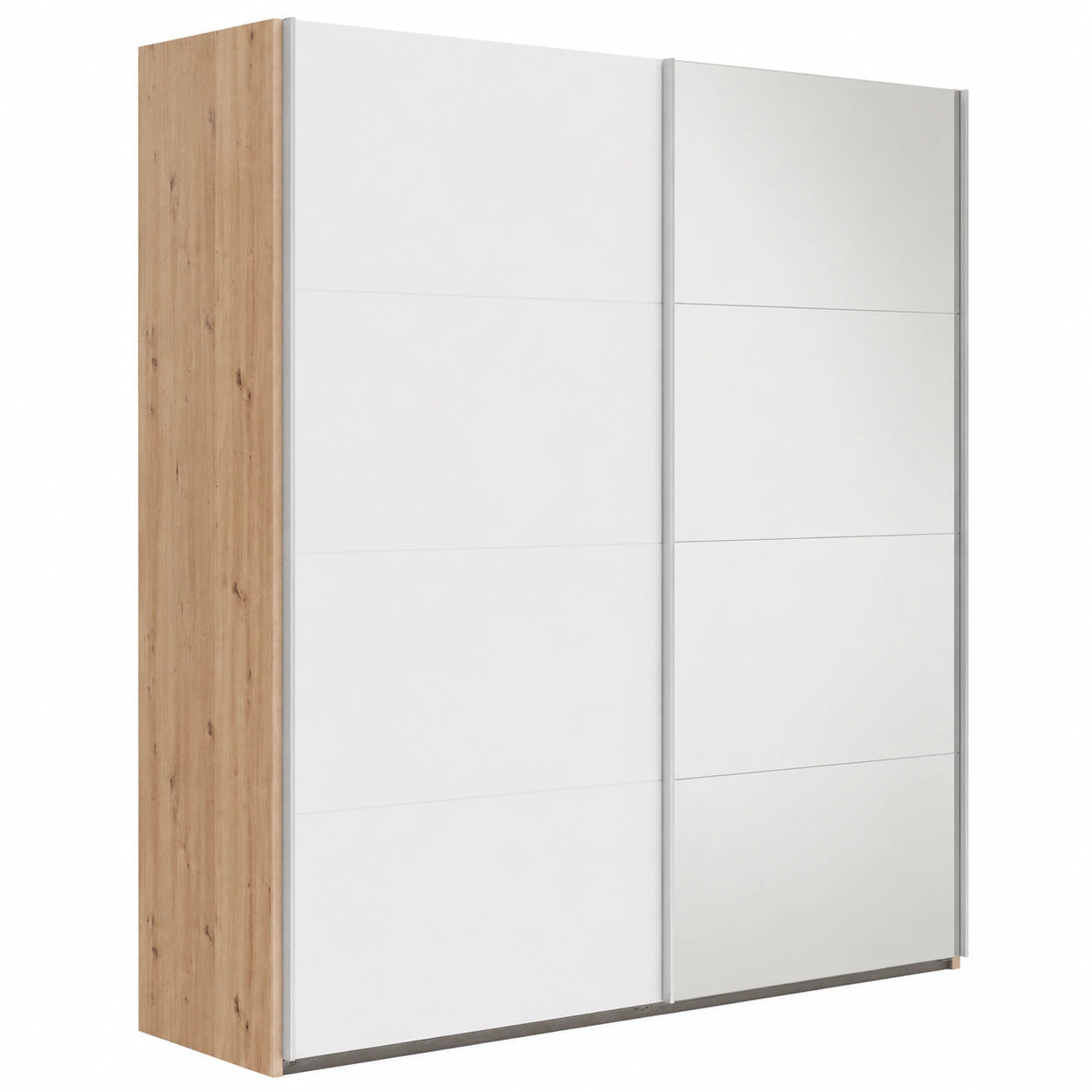 Composad Armadio 2 Ante Scorrevoli con Specchio, 250x223x67 cm, Bianco Top Matt e Rovere Mielato