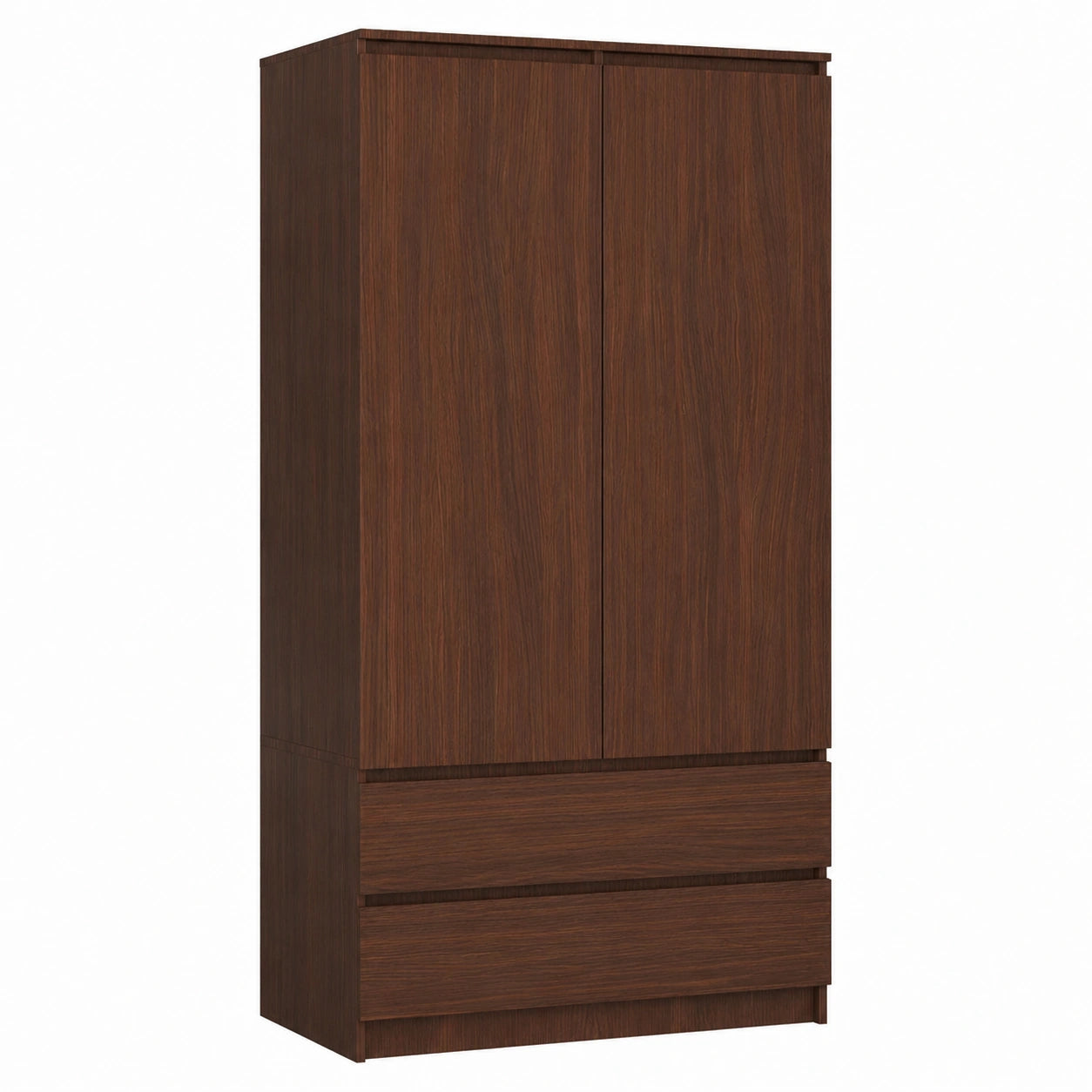 Armadio Guardaroba STAR S 90 cm con 2 Ante e Cassetti, Ripiani e Asta, Design Moderno Wengé