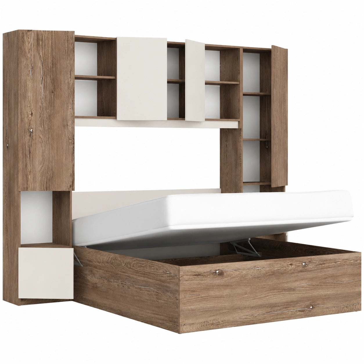 Camere da Letto Complete Moderne con Struttura a Ponte e Letto Contenitore 160x200 cm Colori Marrone e Beige