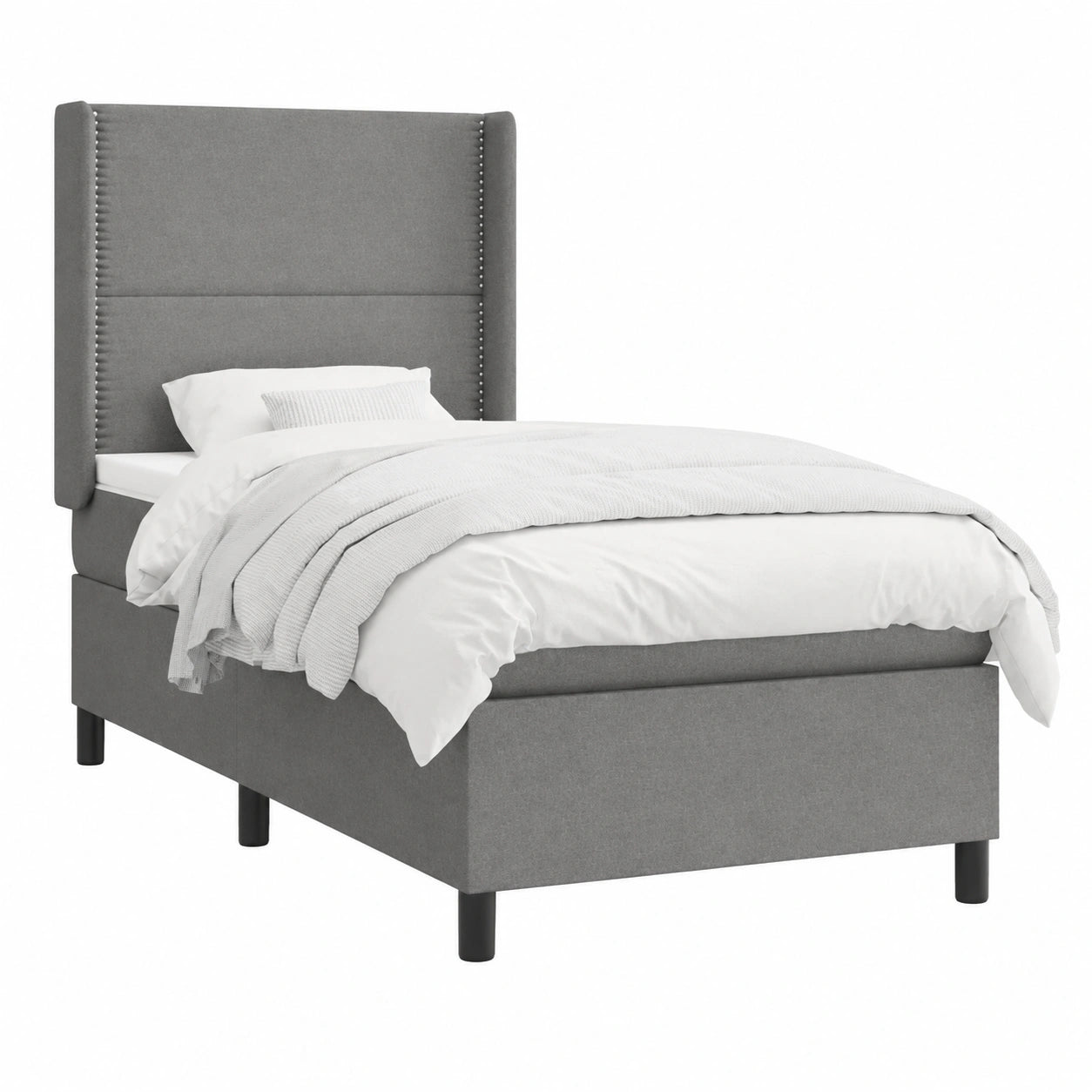 Set camera da letto con letto matrimoniale e materasso in tessuto grigio scuro 100x200 cm