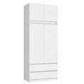 Armadio Bianco con 2 Ante e 2 Cassetti, Larghezza 90 cm Espandibile a 234 cm, per Camera da Letto e Salotto