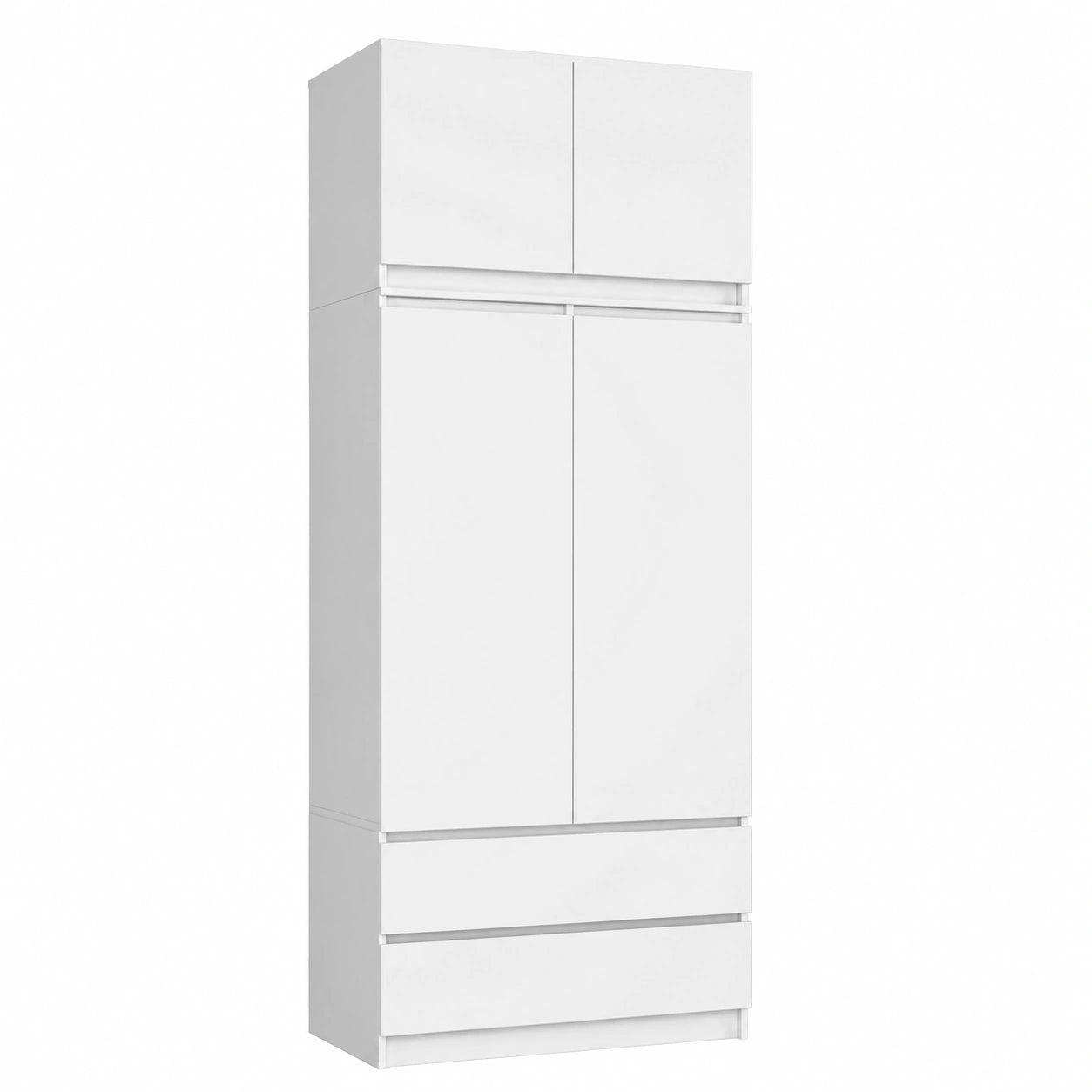 Armadio Bianco con 2 Ante e 2 Cassetti, Larghezza 90 cm Espandibile a 234 cm, per Camera da Letto e Salotto