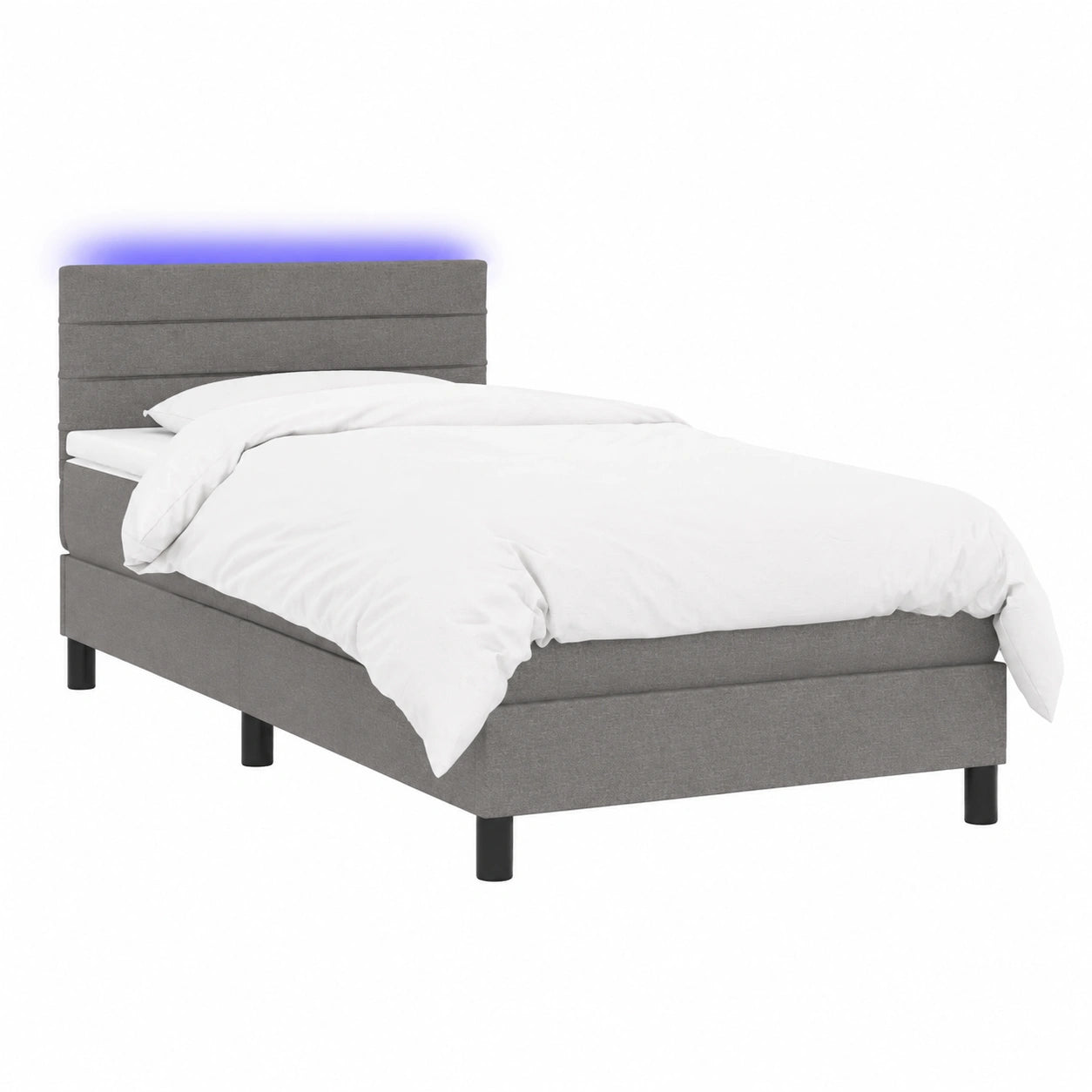 Letto a Molle 100x200 cm con Materasso e Illuminazione LED, Imbottito Grigio Scuro, Rete a Doghe Inclusa