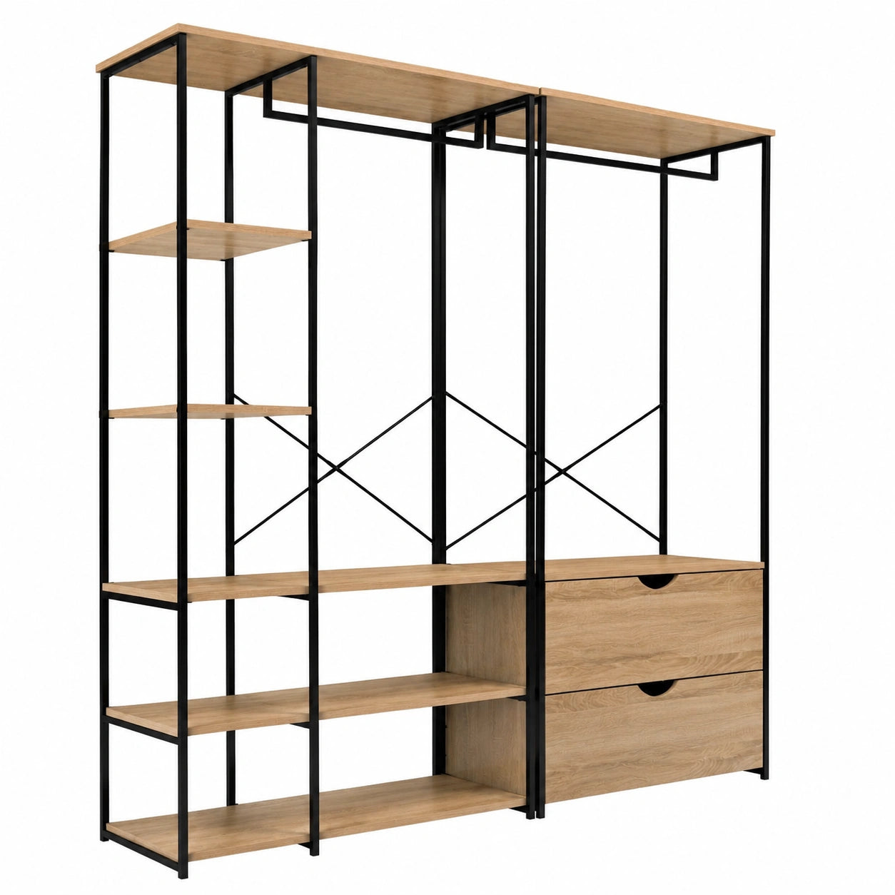 Armadio modulare DETROIT con guardaroba doppio, mensole e cassetti - 170 cm