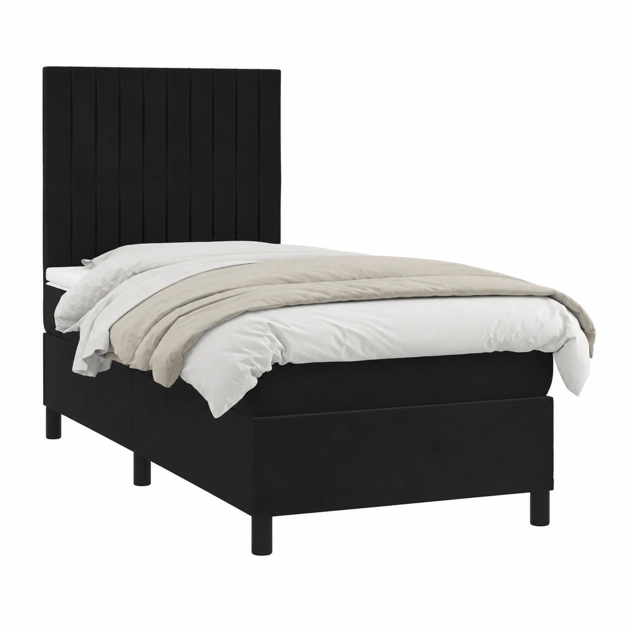 Letto Matrimoniale BAZZI con Materasso a Molle e LED, 90x190 cm, Rete in Velluto Nera