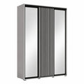 Armadio Moderno 3 Ante Scorrevoli con Specchio e Ripiani, 235x150x60cm, Bianco/Nero