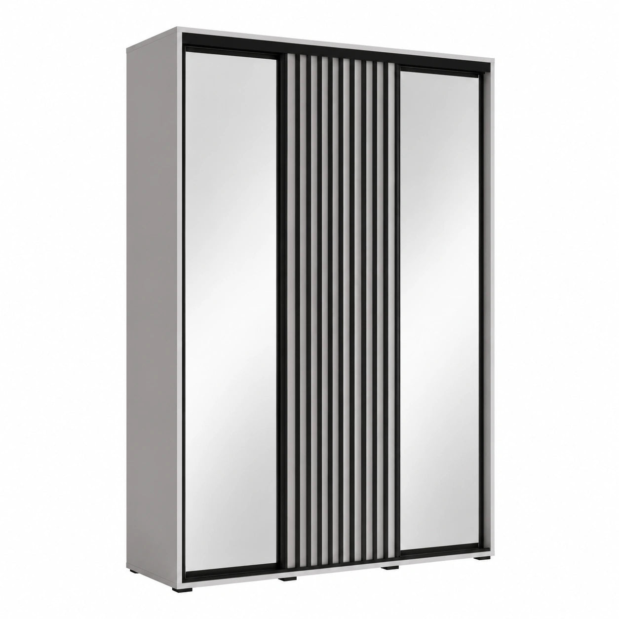 Armadio Moderno 3 Ante Scorrevoli con Specchio e Ripiani, 235x150x60cm, Bianco/Nero