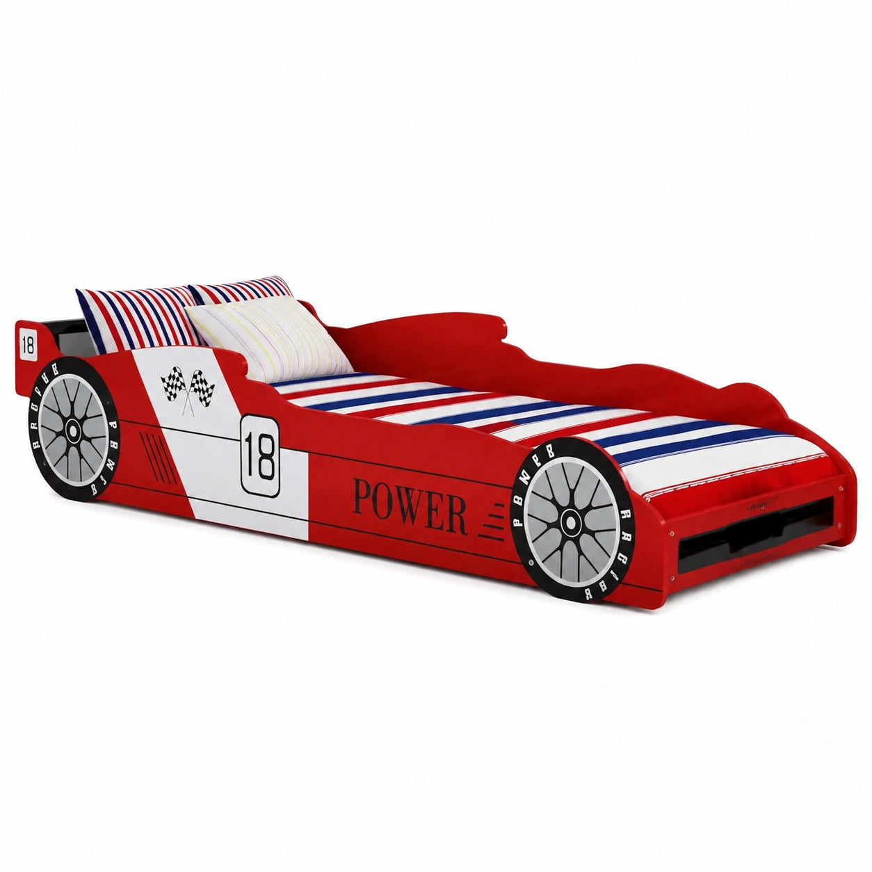 Letto Auto da Corsa per Bambini, Struttura in Legno, 90x200 cm, Colore Rosso
