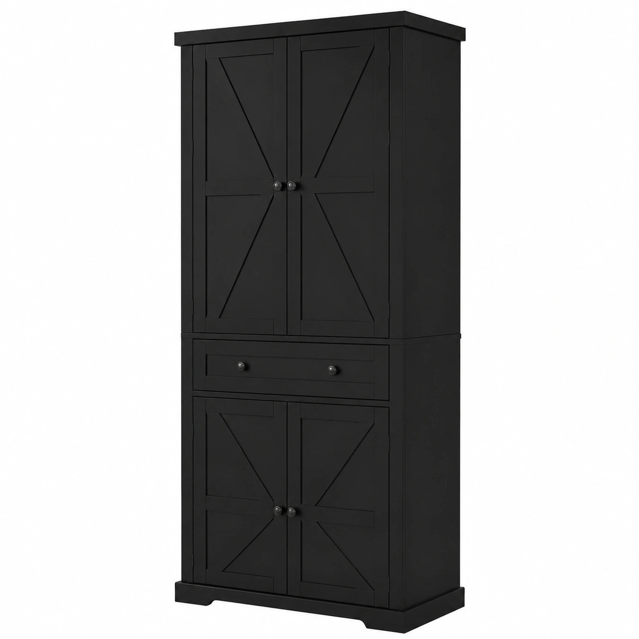 Credenza Moderna Nera con Ripiani Regolabili e Cassetti, Mobile Dispensa per Cucina e Soggiorno, 77x40x184 cm