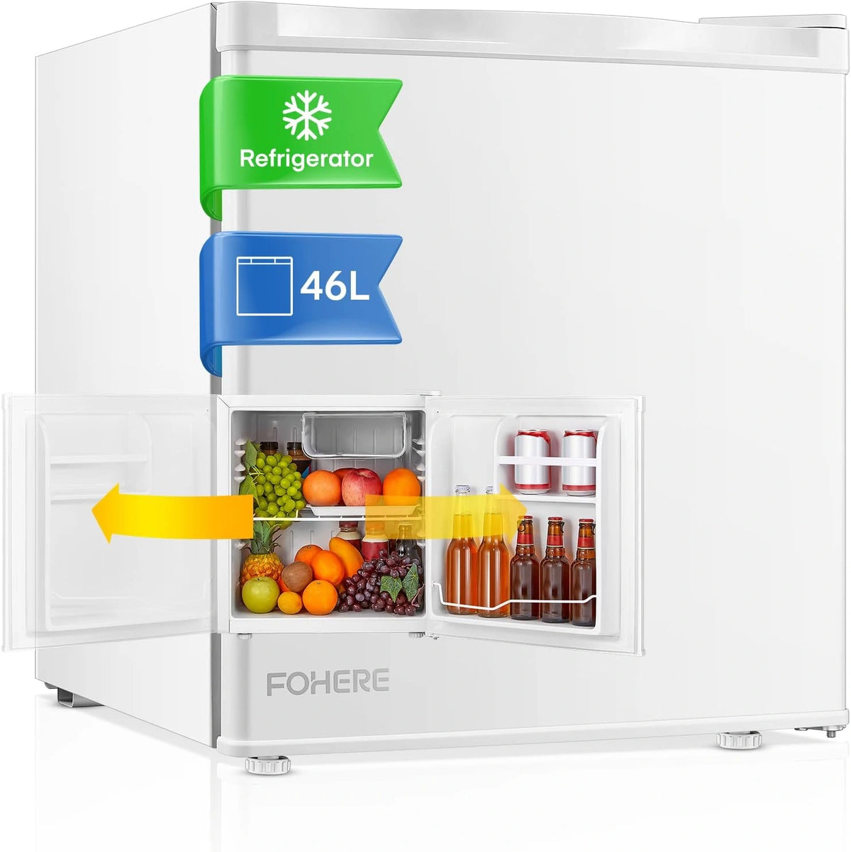 FOHERE, Frigorifero, 46L, silenzioso, regolabile, Bianco