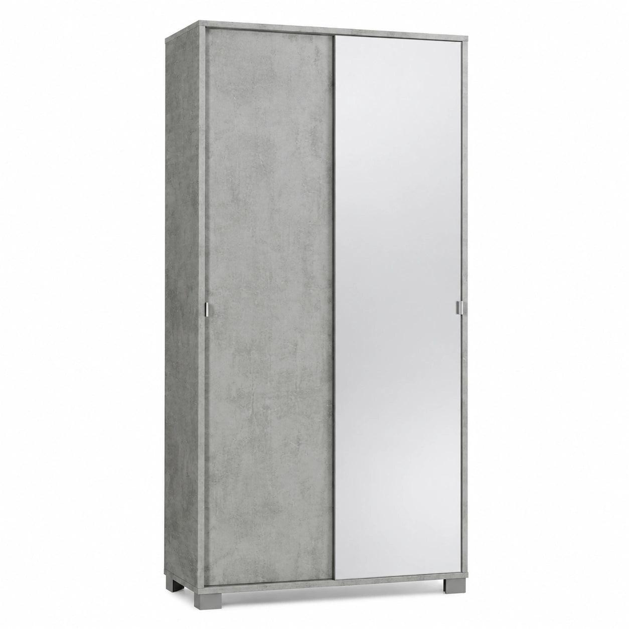 Armadio Scorrevole Rebel con 2 Ante e Specchio in Legno, 8 Ripiani, 82x42x190 cm (Cemento/Naturale)