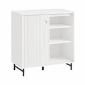 Credenza Salvaspazio Moderna con Anta Scorrevole e Gambe in Bambù, Bianco