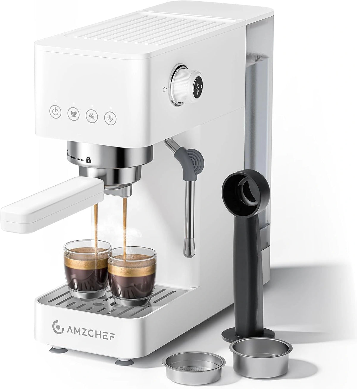 AMZCHEF, Macchina da caffè, 1,5L, 20 bar, Bianco