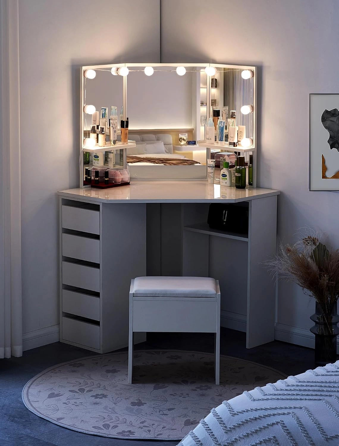 TUKAILAi, Letto, 140cm, a LED, Bianco