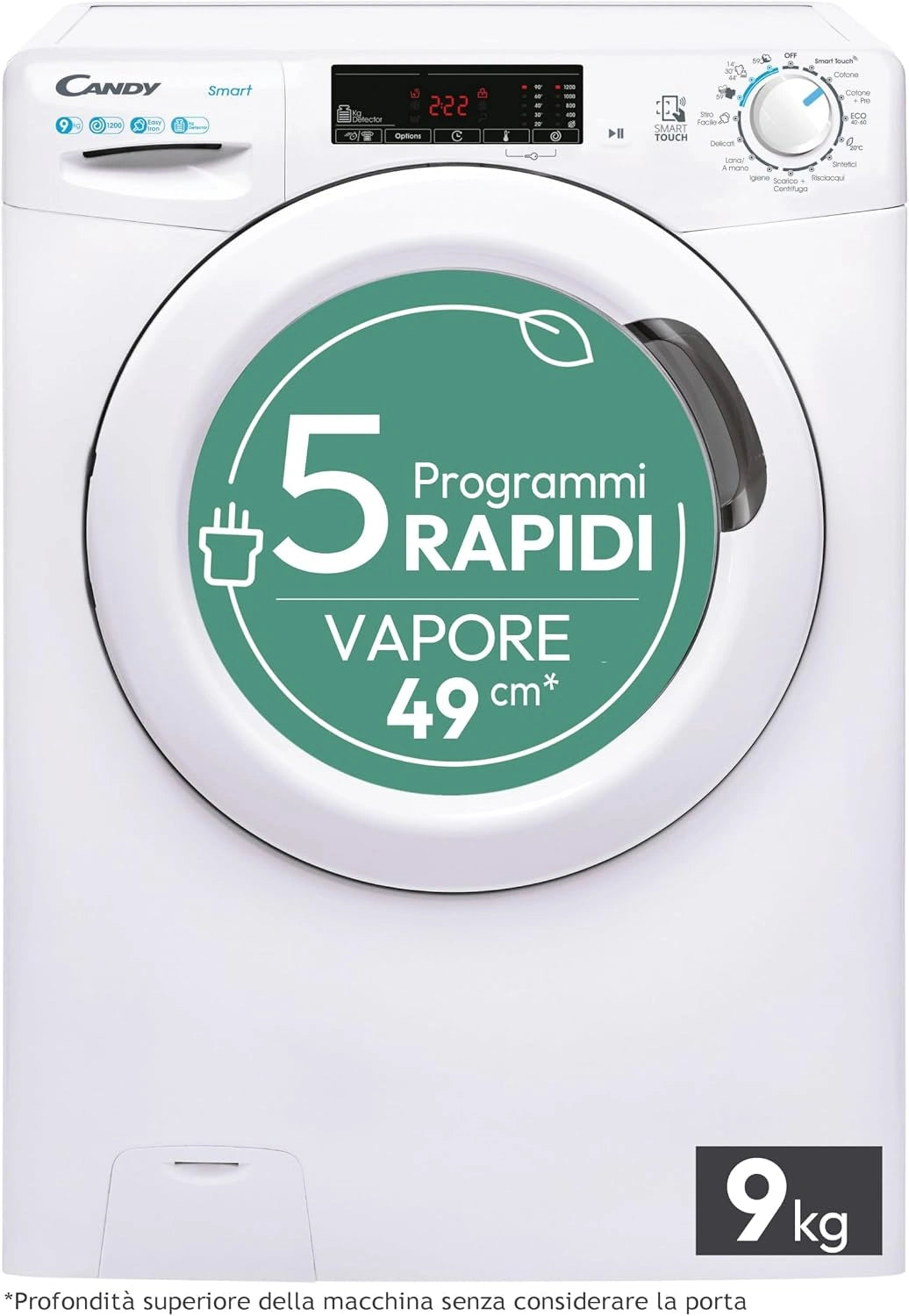 Candy, Lavatrice, 85 cm, 9kg, con controllo intelligente, Bianco