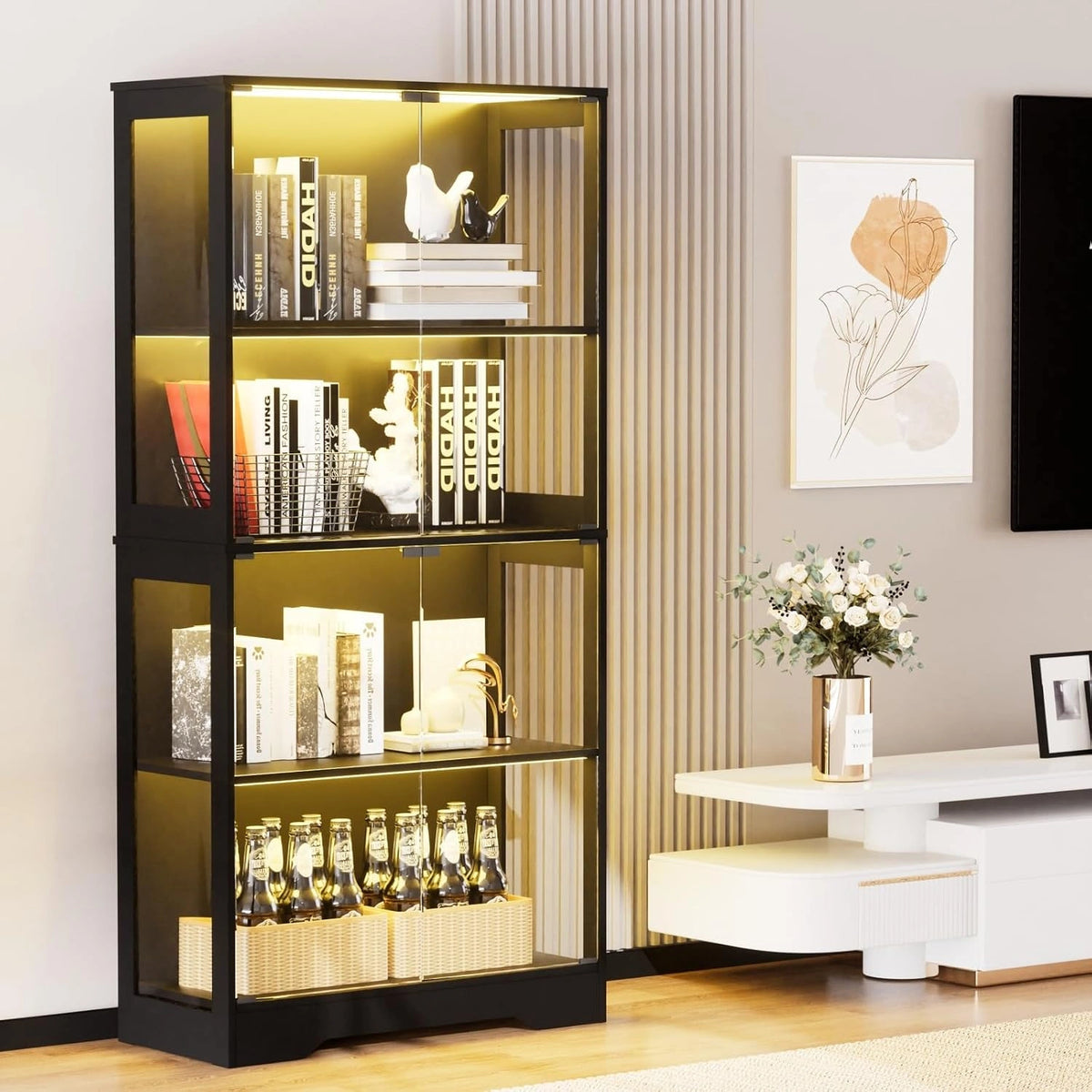 Vetrinetta, Letto, 165 cm, a LED, con controllo intelligente, Nero
