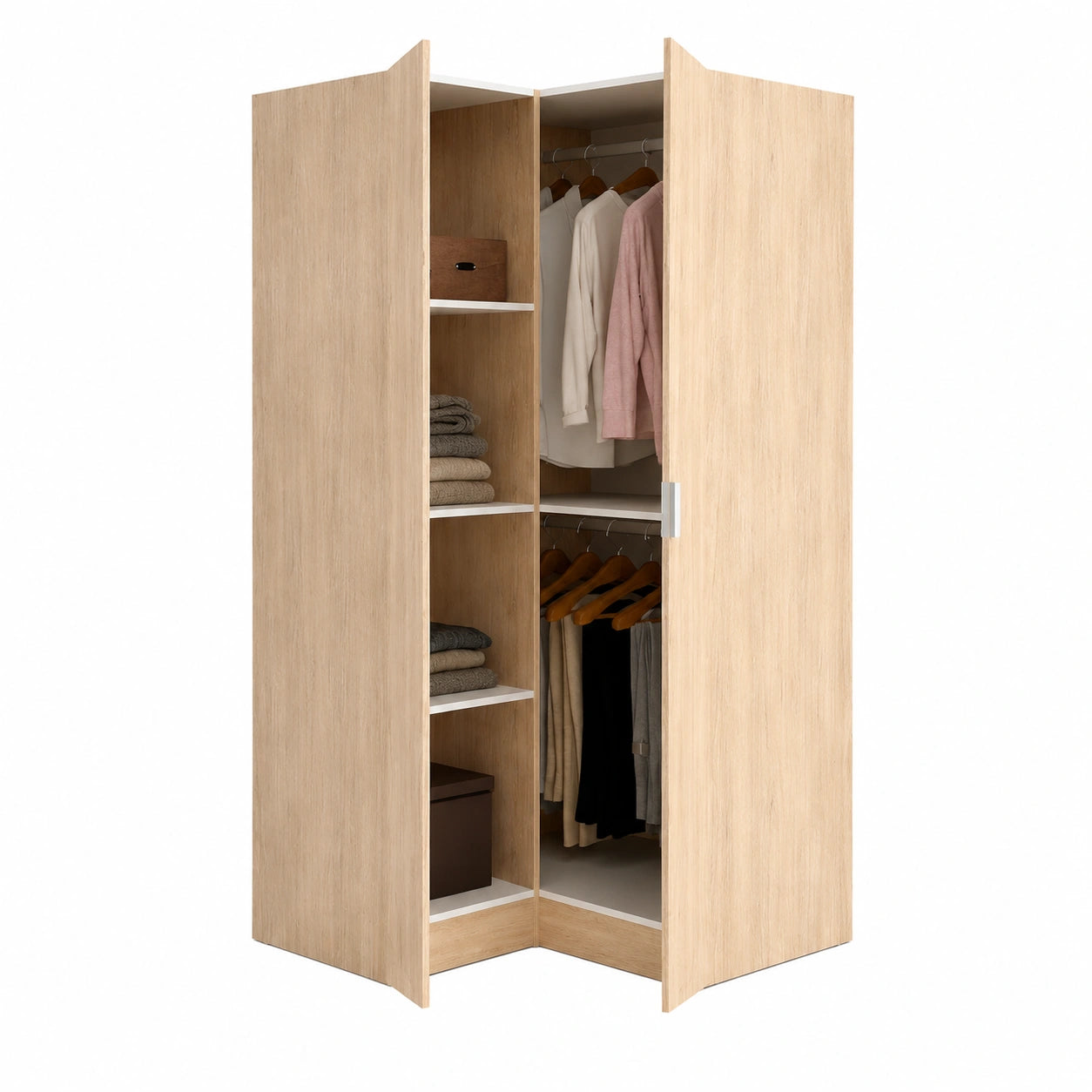 Guardaroba Angolare Elgon con 2 Ante in Rovere, 91x93x184 cm