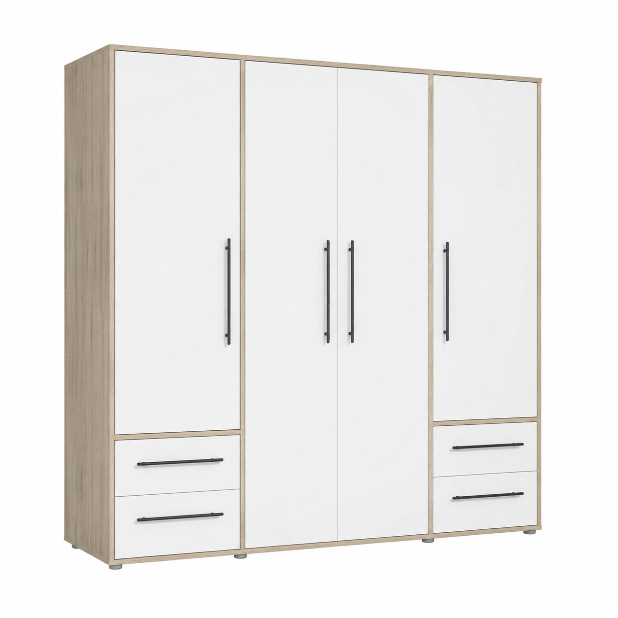 Armadio Fathie in Legno Laminato con Ante e Cassetti, 206x200x59 cm