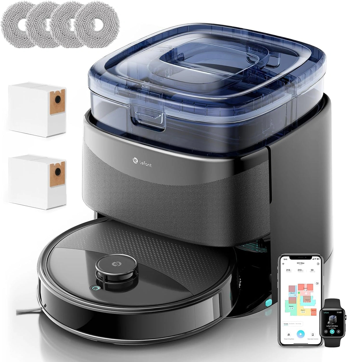 Lefant M3Max, Robot aspirapolvere, 3.2L, con Wi-Fi, con controllo intelligente