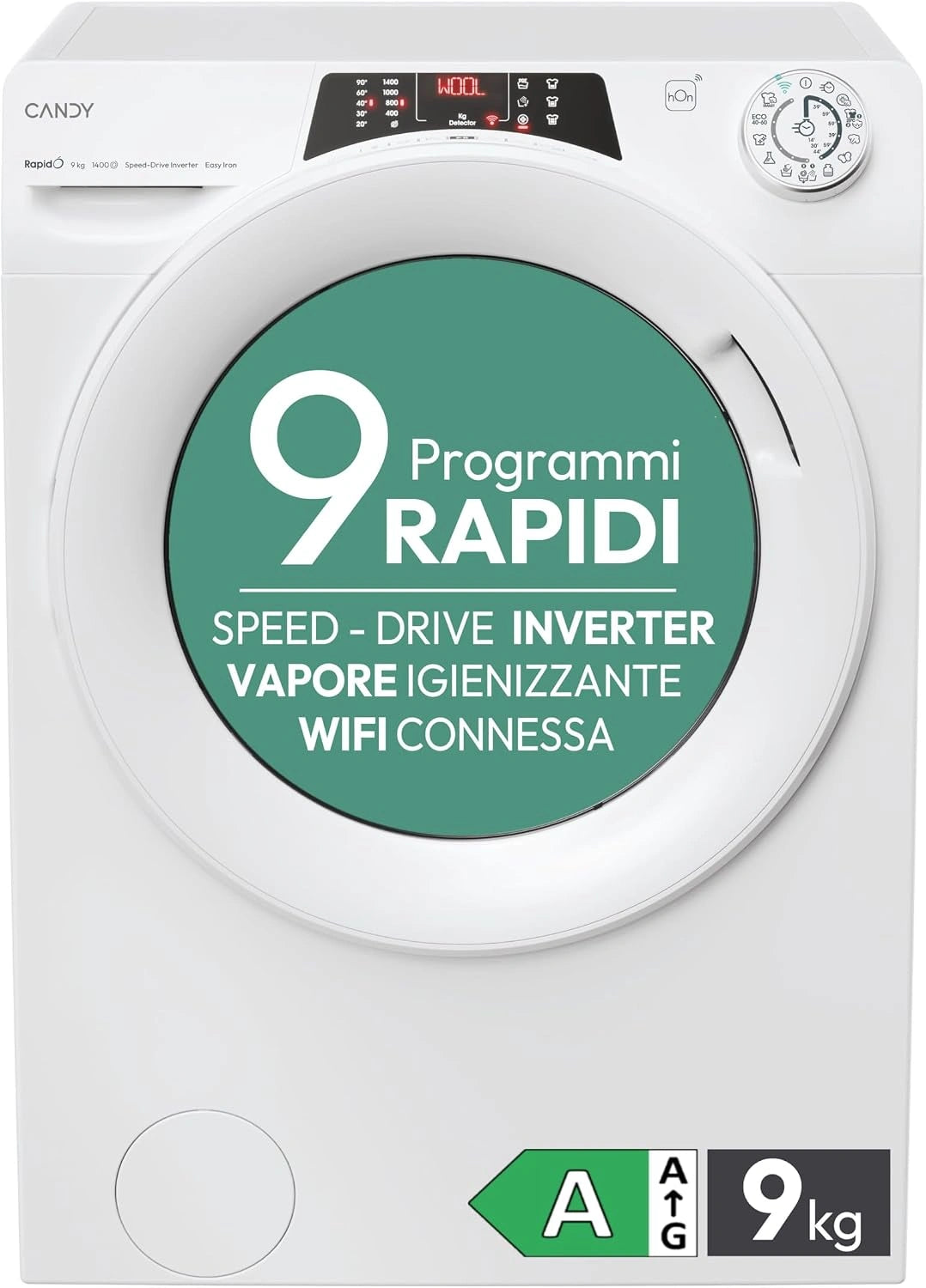 Candy, Lavatrice, 85 cm, 9 Kg, con Wi-Fi, con controllo intelligente, Bianco