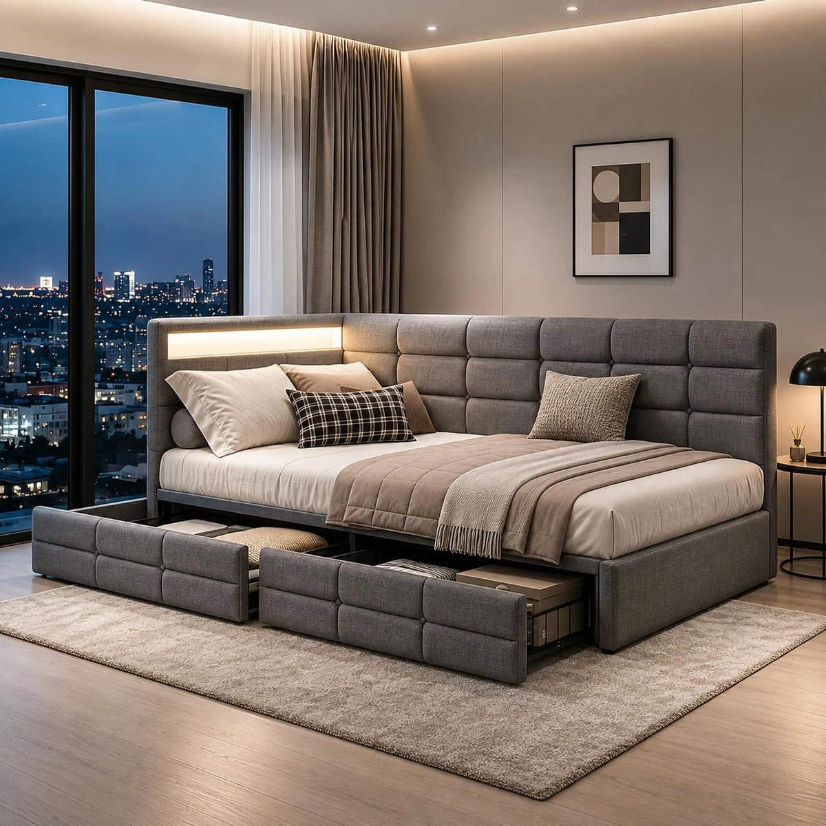 Letto, a LED, Grigio