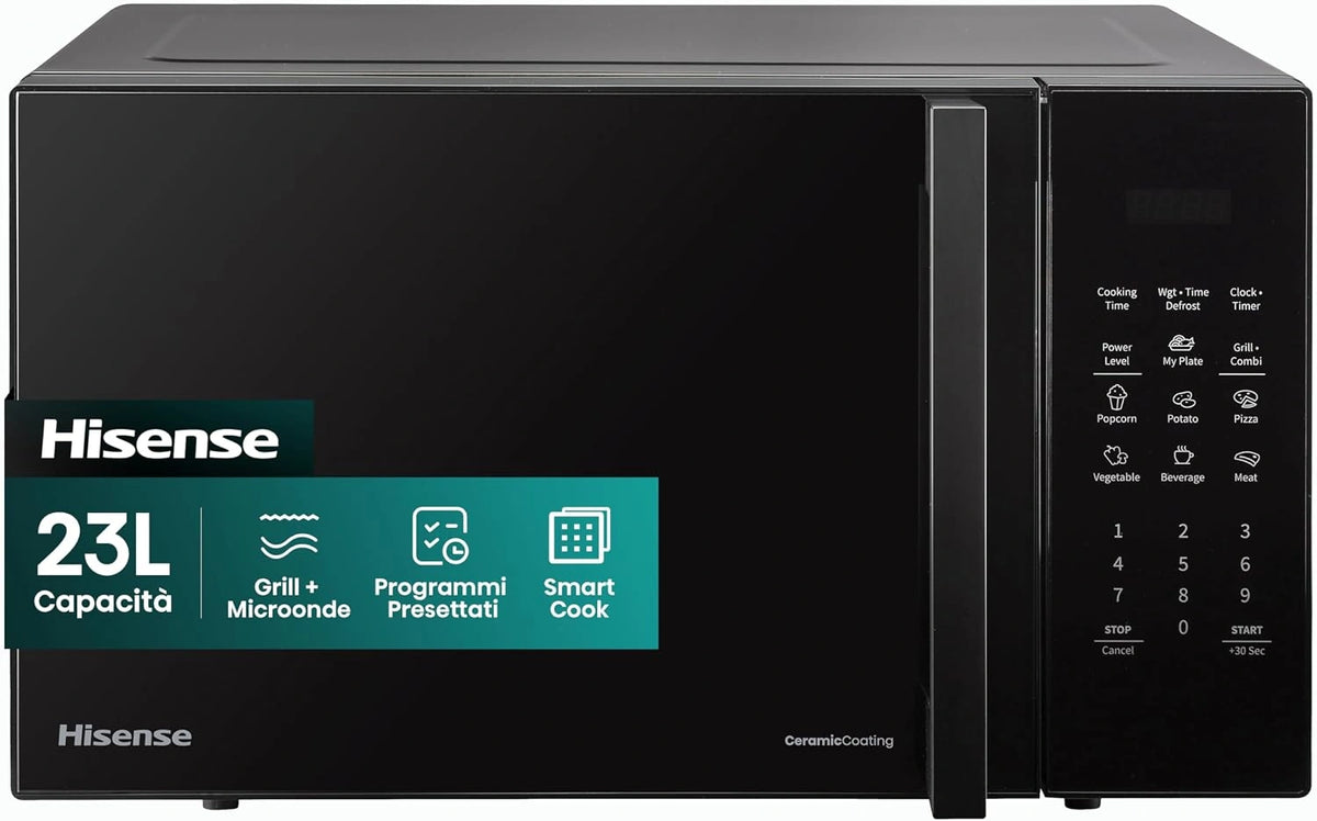 Hisense, Forno a microonde, 800 W, 1000 W, 23 L, con display digitale, a LED, Nero