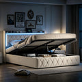 Letto, 190 cm, a LED, Beige